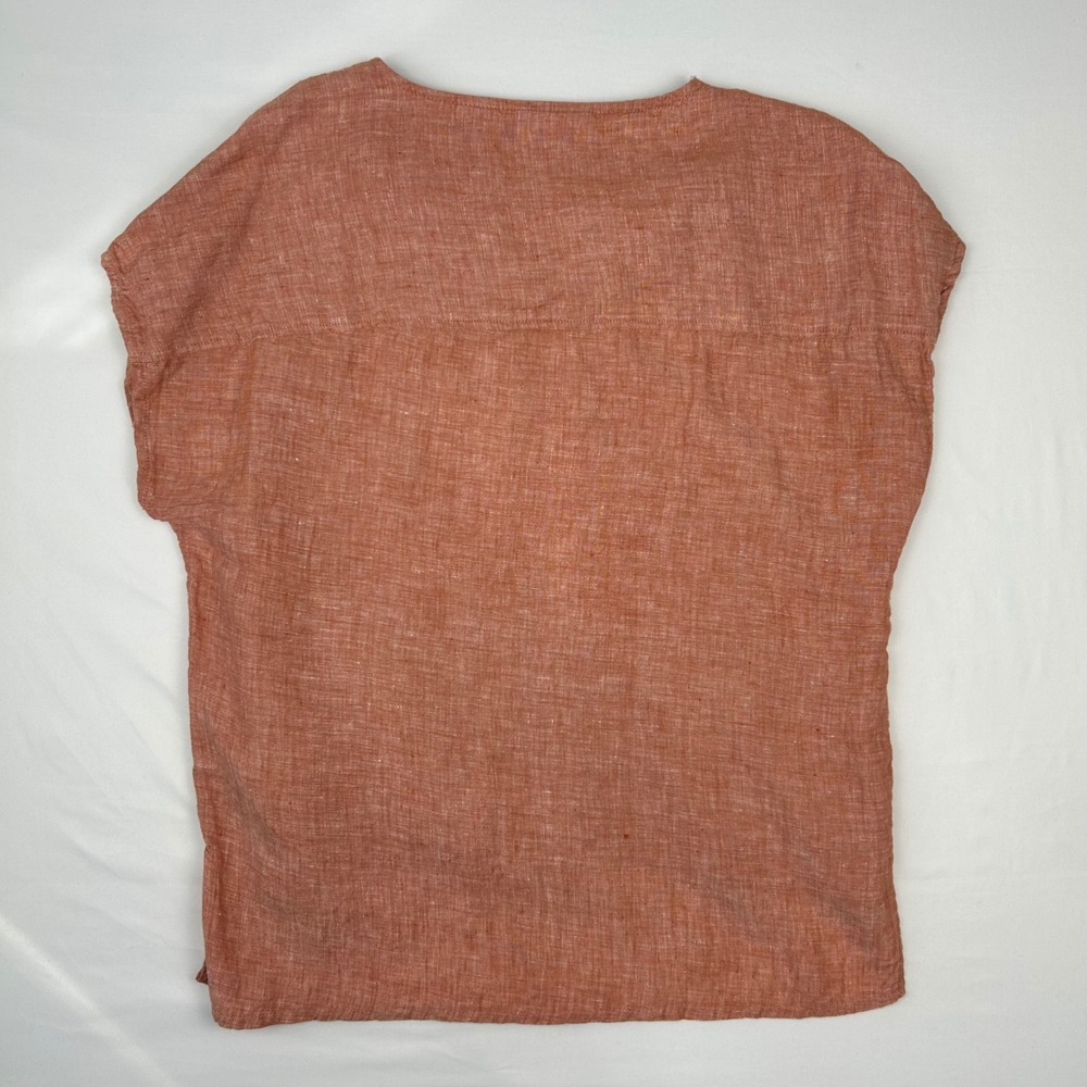 House of Harlow 1960 Womens Rust Orange 100% Linen Embroidered V-Neck Top Small - Picture 6 of 7